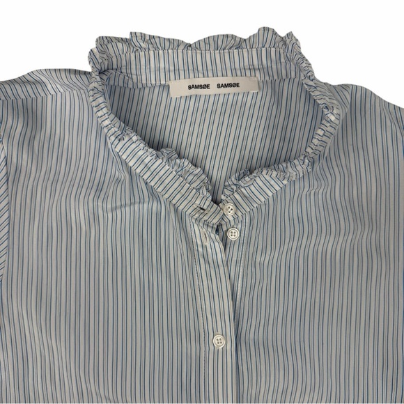 SAMSOE SAMSOE Women’s Suzia Blouse In Ibiza St. Striped Button Down Blouse Sz L - Picture 6 of 10